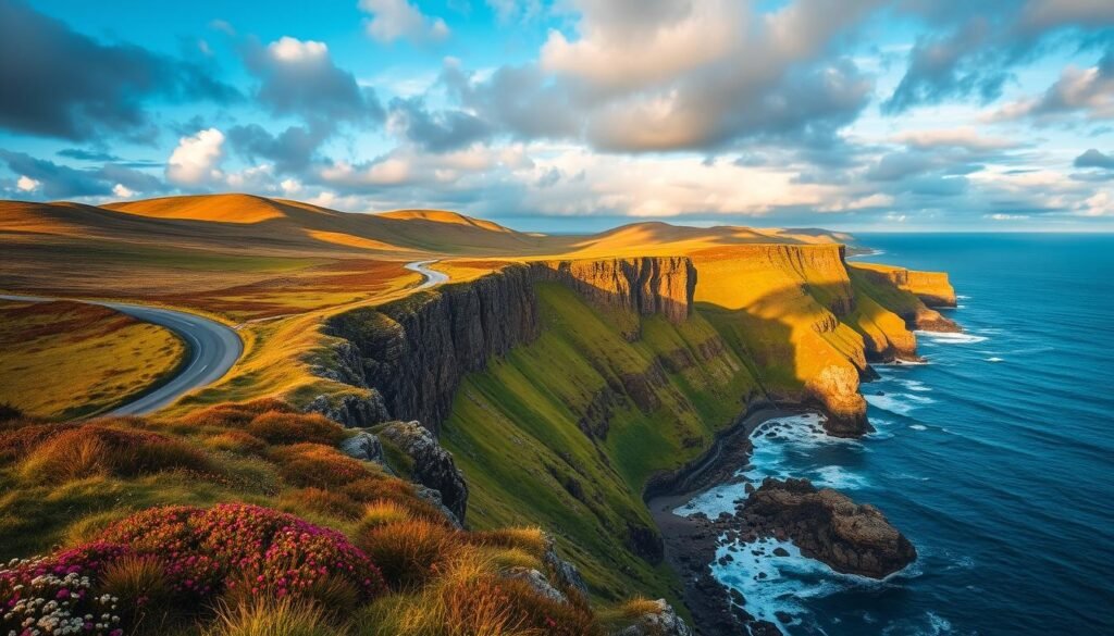 Scenic drive along the Causeway Coastal Route in Northern Ireland